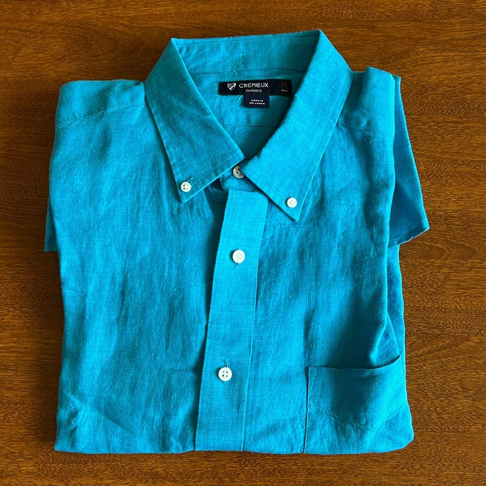Cremieux 100% linen short sleeve button down shirt, size XL